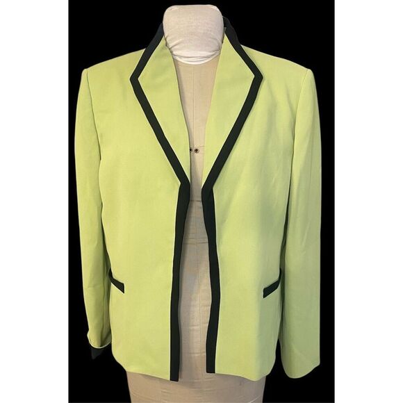 Jones Studio Separates Green/Black Blazer Lined Sz. 16 Open Front Professional - Picture 2 of 12